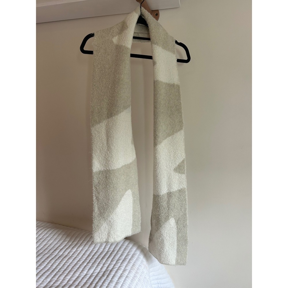 A New Day Tan Cream Abstract Geometric Knit Scarf Recycled Wool Blend Cozy Scarf
